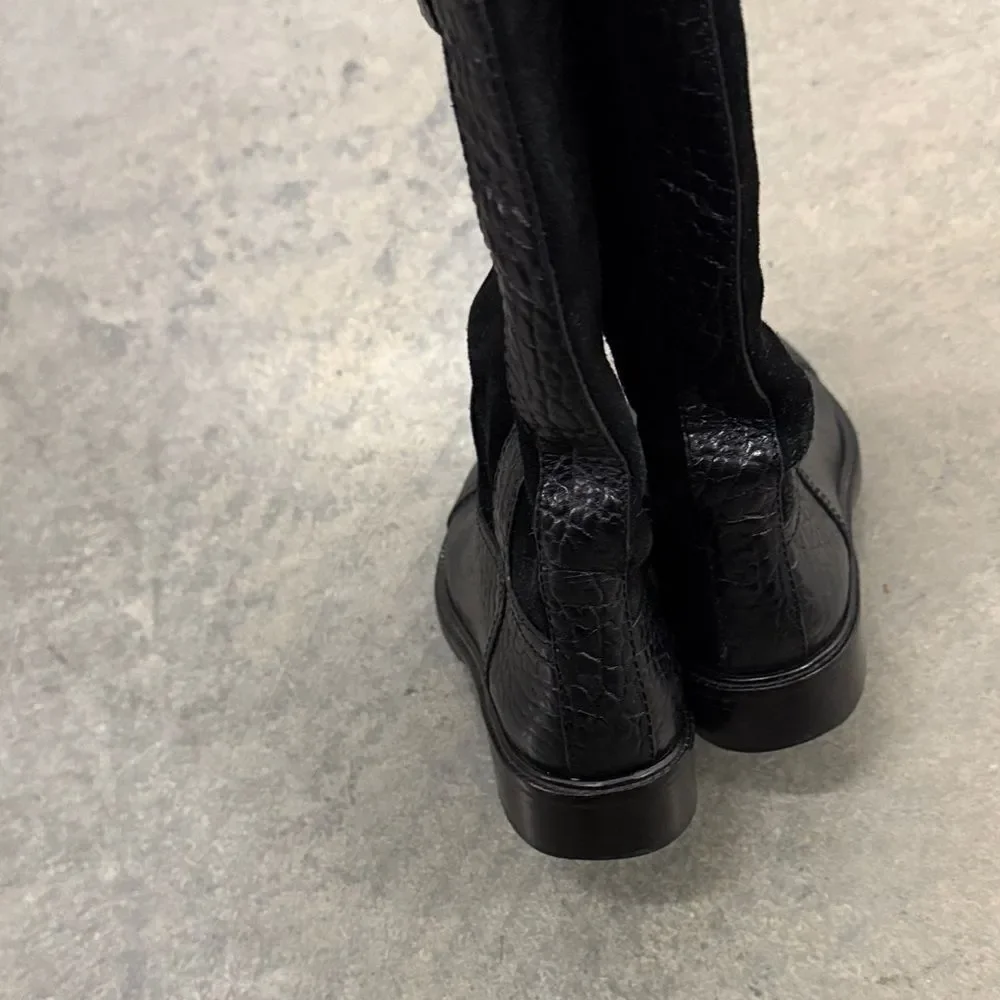 Tory Burch Black Leather and Suede Moto Boots